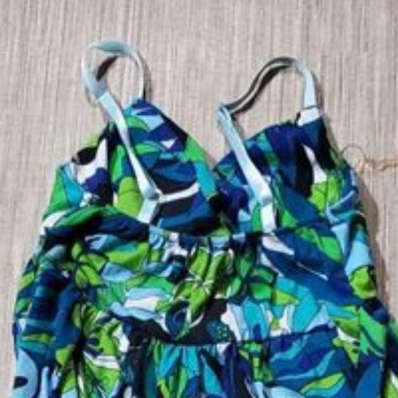 Gorgeous Blue and Green Floral Patter Sundress, Adjustable Straps - Picture 5 of 6